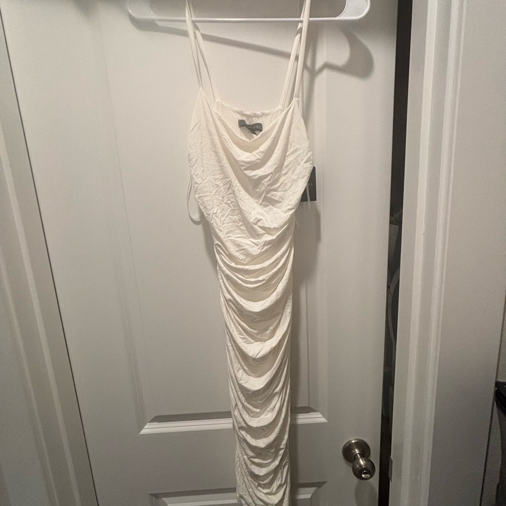 JLux Label White Ruched Midi Dress